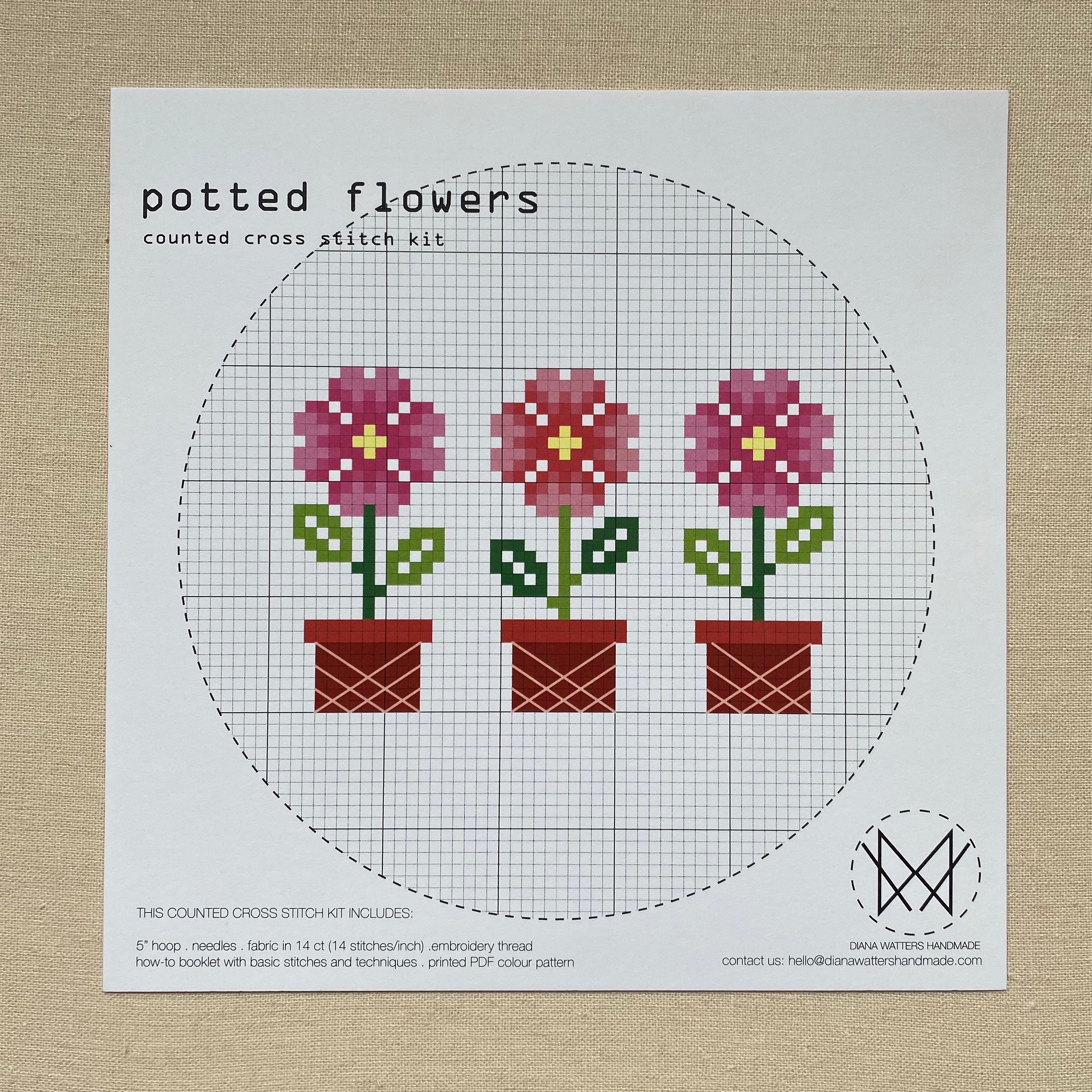 Diana Watters Potted Flowers Cross Stitch Kit – Knit Stitch